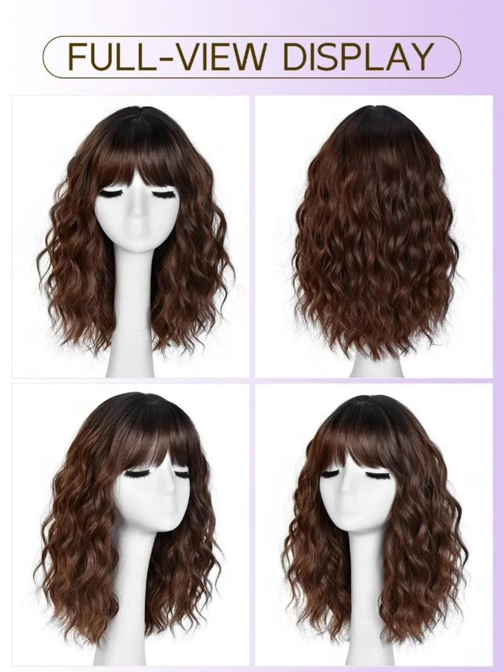 Women's Omber Brown 14 Inch Natural Synthetic Short Curly Wavy Fiber Wigs